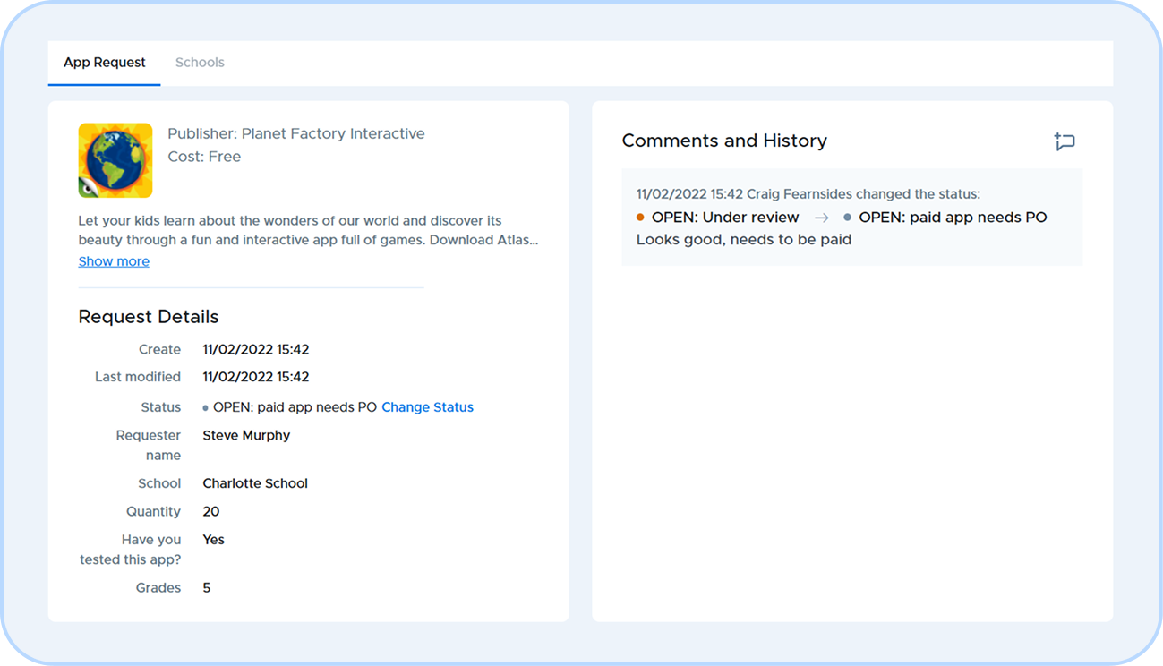 Screenshot of an app review section in Securly MDM