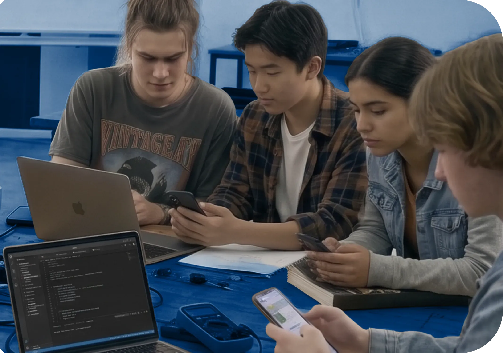 Students using their mobile devices