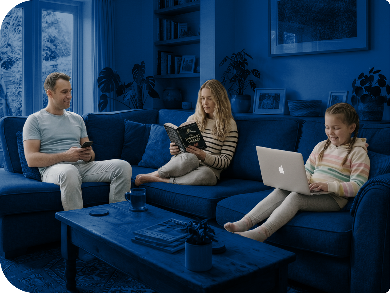 A family in a living room