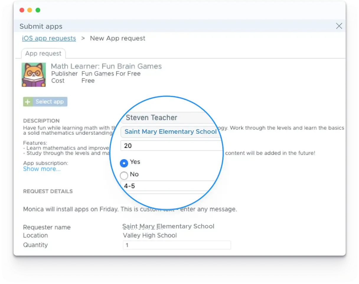 Screenshot of an app review section in Securly MDM