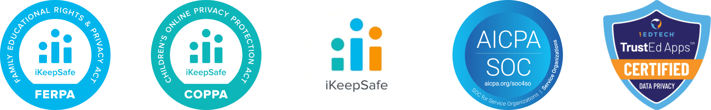 Securly certification badges: FERPA, COPPA, iKeepSafe, AICPA SOC 2, and 1EdTech TrustEd Apps