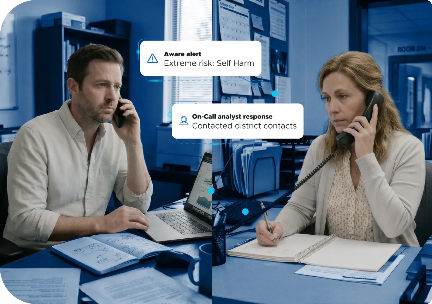 Student Support team conversing on phone