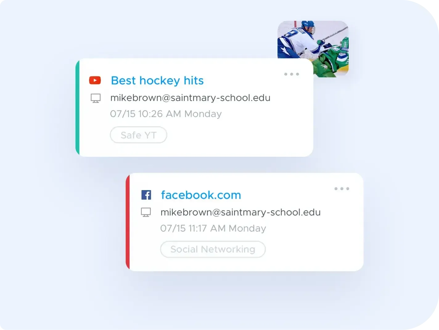 Mockup of notifications of a child's online activity in Securly Home