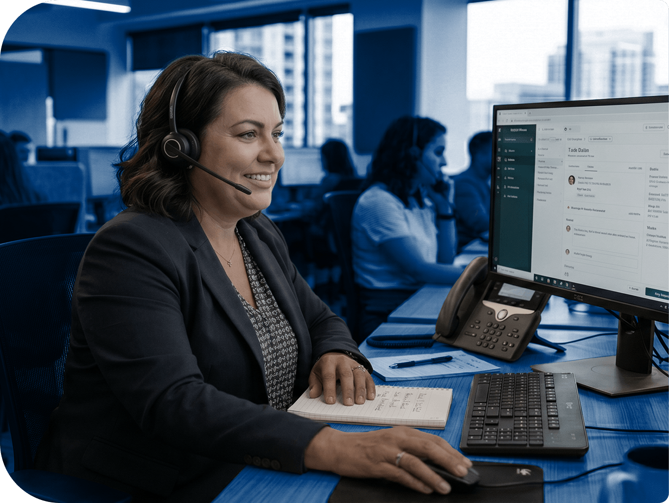 Illustration of a customer support specialist from Securly holding a large clock.